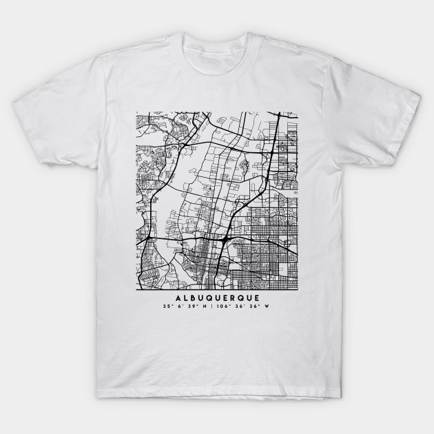 ALBUQUERQUE NEW MEXICO BLACK CITY STREET MAP ART T-Shirt by deificusArt